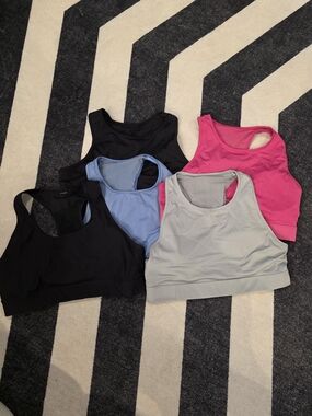 Set Of 5 Fabletics Sports Bras (Qty 4 Trinity High Impact Bras &1 Medium Impact)